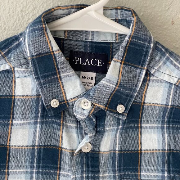 Blue & White Plaid Long-Sleeve Button-Up Shirt By Place Size M 7/8 Boys - Picture 5 of 11